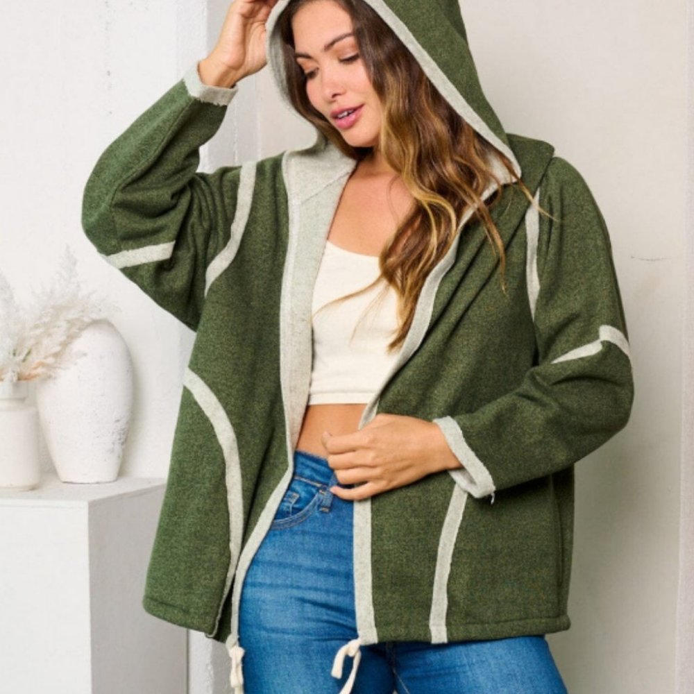 29172 Hooded Open Front Cardigan